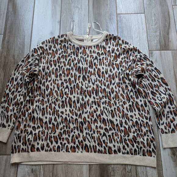 H&M Women’s Leopard Print Sweater Medium 100% Cotton Long Sleeve Knit Top - Picture 2 of 7